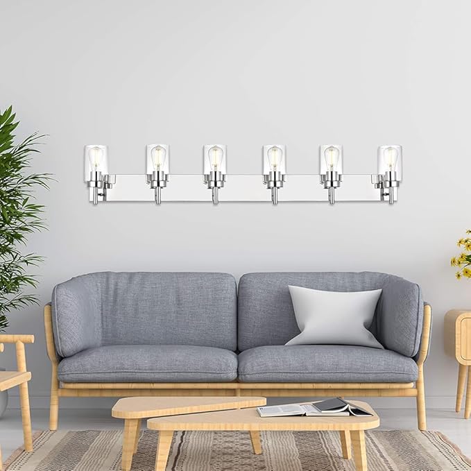 VINLUZ Bathroom Vanity Light Chrome Finished Vintage Wall Lighting Fixtures with Clear Glass Shade Modern Sconces Wall Light for Bedroom Hallway (Patent No.: US D958,438 S)