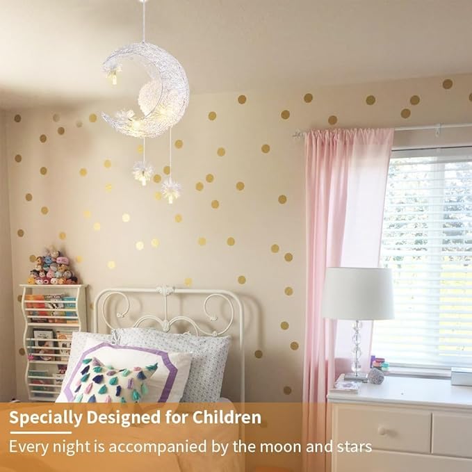 TISLYCO Kids Ceiling Light, Moon Chandelier, Girls Chandelier for Bedroom, Stars Moon Chandeliers Nursery Light Fixture