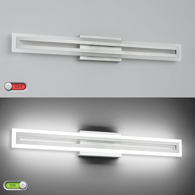 SOLFART Bathroom Lighting Fixtures Over Mirror 32 Inch Brushed Nickel Led Vanity Light 5 Color Adjustable 5CCT