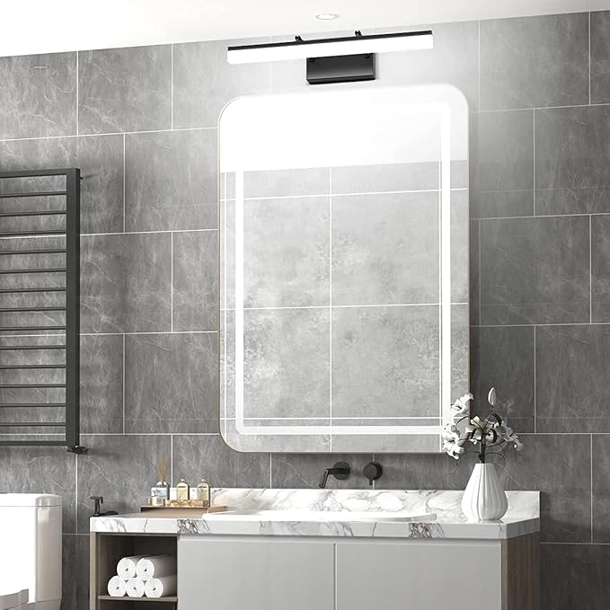 Aipsun 19.7 inch Modern Black Vanity Light Adjustable LED Bathroom Light Fixture Over Mirror Rotatable Vanity Lighting 5500K