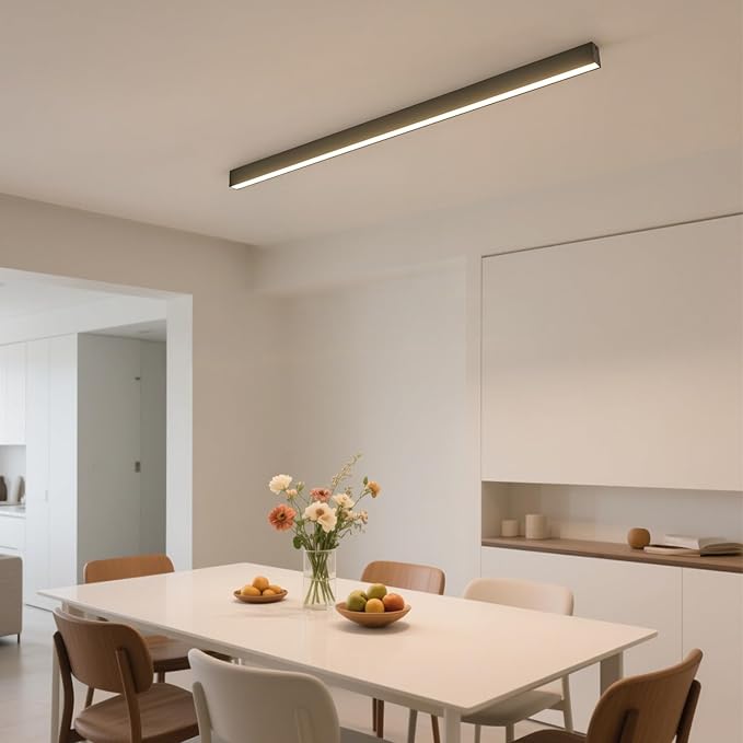 Black ceiling light LED, modern and simple, long strip ceiling surface installation, suitable for living room, bedroom, corridor and kitchen, remote control to switch color and brightness, 47.2inches