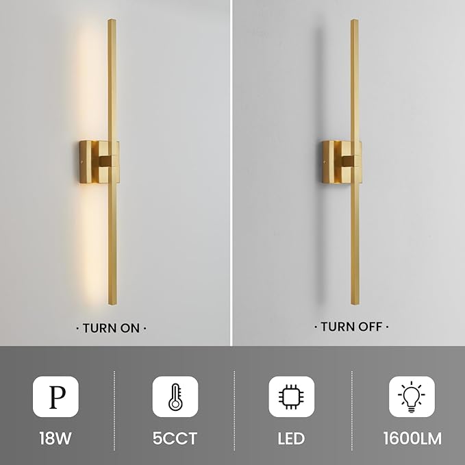 Gold Bathroom Vanity Light Fixtures - 30 inch Rotatable Modern 5CCT LED Vanity Lights for Bathroom Lighting Fixture Over Mirror Dimmable Bathroom Wall Sconce