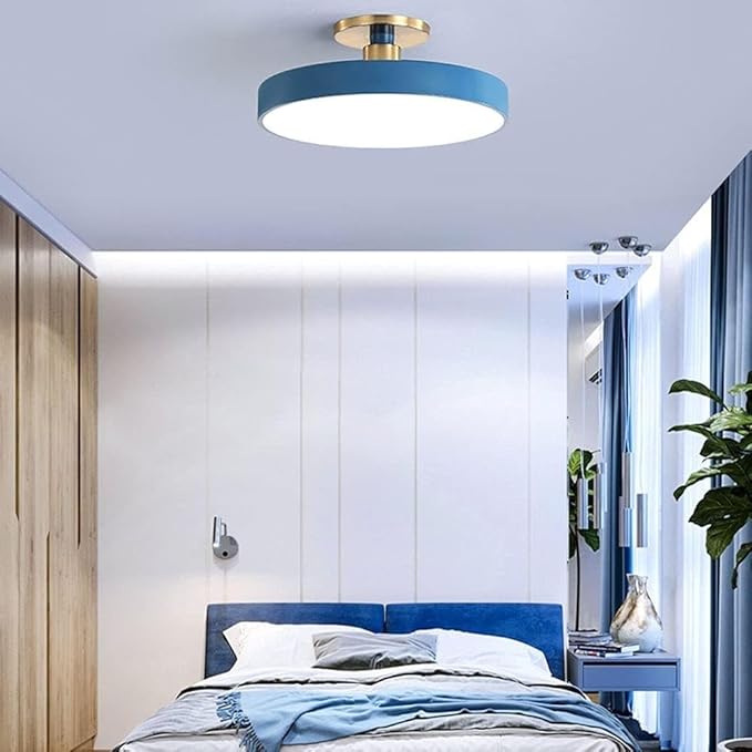Minimalism Round LED Ceiling Light Modern Semi-Flush Mount Ceiling Lamp Close to Ceiling Light Fixture for Aisles Entrances Cloakroom Corridor Bedroom(Three-Color Light,40cm-Blue)