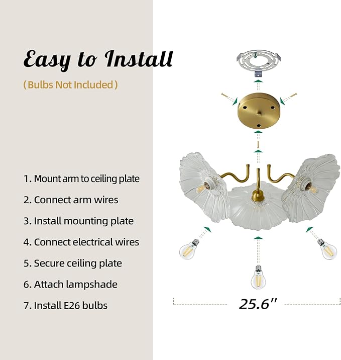 Flower Glass 3 Lights Ceiling Light - Gold Vintage Floral Semi Flush Mount Chandelier Lighting Fixtures - Mid Century Modern Art Deco Lamps for Bedroom Bathroom Hallway Foyer Hall Kitchen Living Room