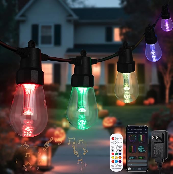 XHT Outdoor String Lights 98FT- Color Changing Patio Lights with 30 Led Bulbs RGBW, App Control & Remote, IP66 Waterproof Shatterproof Outdoor Lights for Backyard Decor