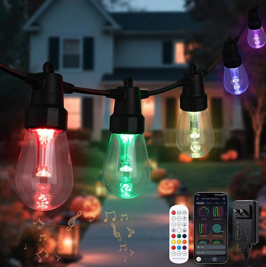 XHT Outdoor String Lights 98FT- Color Changing Patio Lights with 30 Led Bulbs RGBW, App Control & Remote, IP66 Waterproof Shatterproof Outdoor Lights for Backyard Decor
