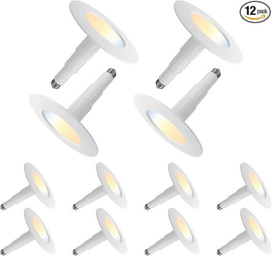 Soliseed 12-Pack 5/6 Inch LED Can Lights 5CCT Recessed Lighting,Selectable 2700K/3000K/3500K/4000K/5000K Length Adjustable Retrofit Downlight,12W=60W,800LM,Dimmable,CRI90+,Easy Install