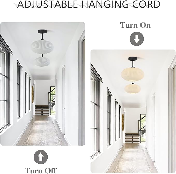 White Ribbed Glass Flush Mount Ceiling Light Large Vintage Milk Glass Semi Flush Mount Light Farmhouse Black Ceiling Light Fixtures Mid Century Modern Hallway Light Fixtures (2 Pack)