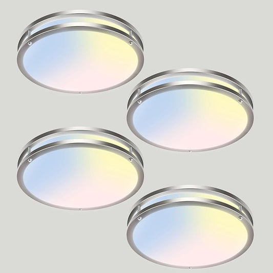 libtit 13-Inch Flush Mount Ceiling Lights, Dimmable 3000K-6500K Adjustable LED Ceiling Light, 24W Round Slim Light Fixture, Brushed Nickel for Kitchen, Bedroom, Bathroom, Hallway- 4 Pack