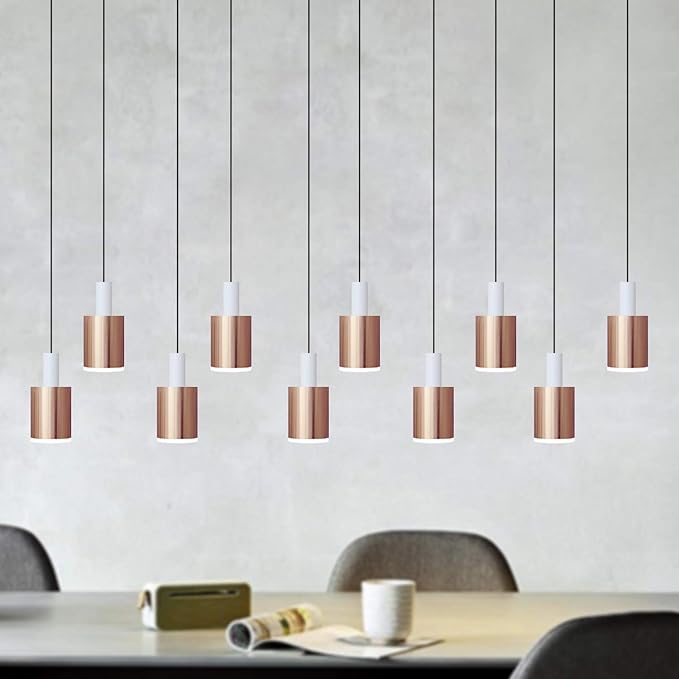 Virgo 10 Mini Pendant Lighting White-Copper - LED Hanging Light Fixture for Kitchen Island, Bar, Foyer - Cluster Pendants - Dimmable, Adjustable Wire, Lamp Bulb Included