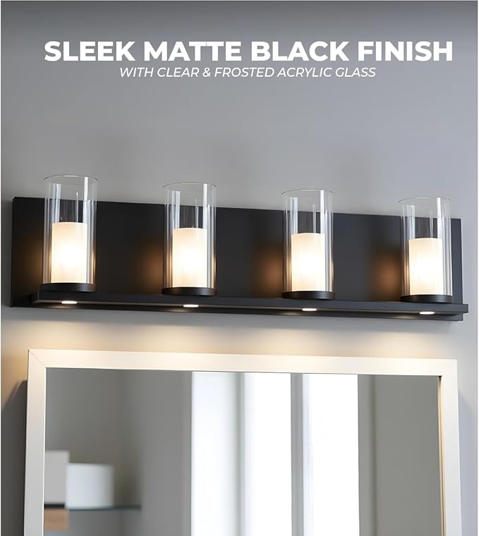 LYTIO 4-Light LED Vanity Bar Light – Modern Bathroom Wall Lamp to Install Over The Sink or Mirror - Includes LED Bulbs (Black)