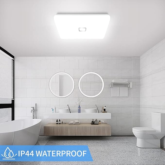 Airand 5000K LED Ceiling Light Flush Mount 24W 12.6in Square LED Ceiling Lamp for Kitchen Bathroom Hallway with 240Pcs LeD Chips Without Flicker, 2050LM, IP44, 80Ra+, 180W Equivalent (Daylight White)