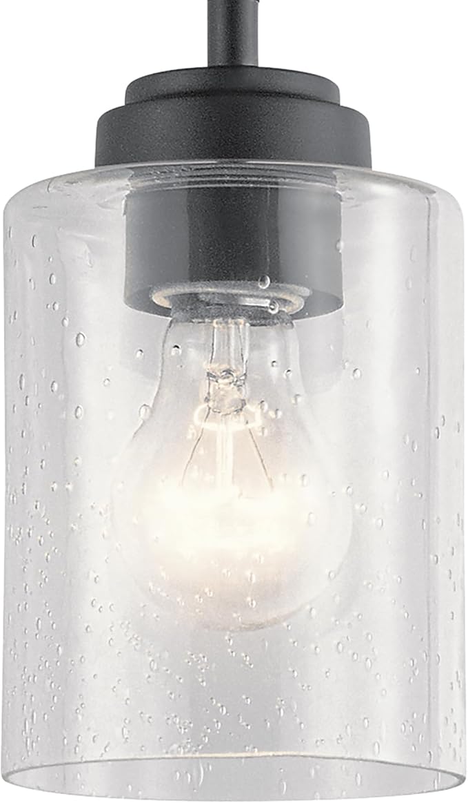 Kichler Winslow 7.5" 1-Light Mini Pendant Light with Clear Seeded Glass in Black for Kitchen, Bar, Laundry Sink, Bar Island (7.5" x 4.25"), 44032BK