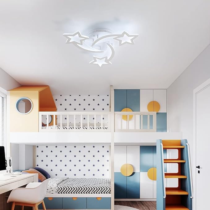 Becailyer Modern LED Ceiling Light, 45W 3-Head Star Shape Flush Mount Ceiling Lamp, Dimmable Remote Control Close to Ceiling Light Fixtures for Bedroom Dining Room Hallway Asile, White