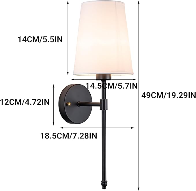YHCDLAMP Battery Operated Wall Sconce Light with Remote Control, Dimmable Wall Sconce Set of 2 with White Fabric Shade, Wireless Battery Operated Wall Lamp for Bedroom Living Room, Bulb Included