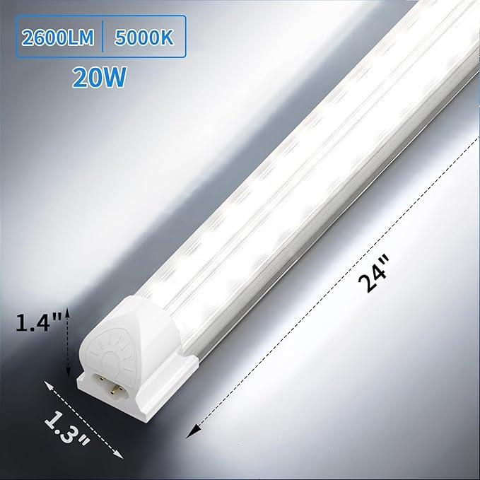 SHOPLED LED Shop Lights 2FT, 20W 2600LM 5000K Daylight, V-Shaped Utility Shop Lights, T8 Linkable Ceiling Light Fixtures, 2 Foot Tube Light for Workbench, Basement, Cabinet, ETL Listed, 4-Pack
