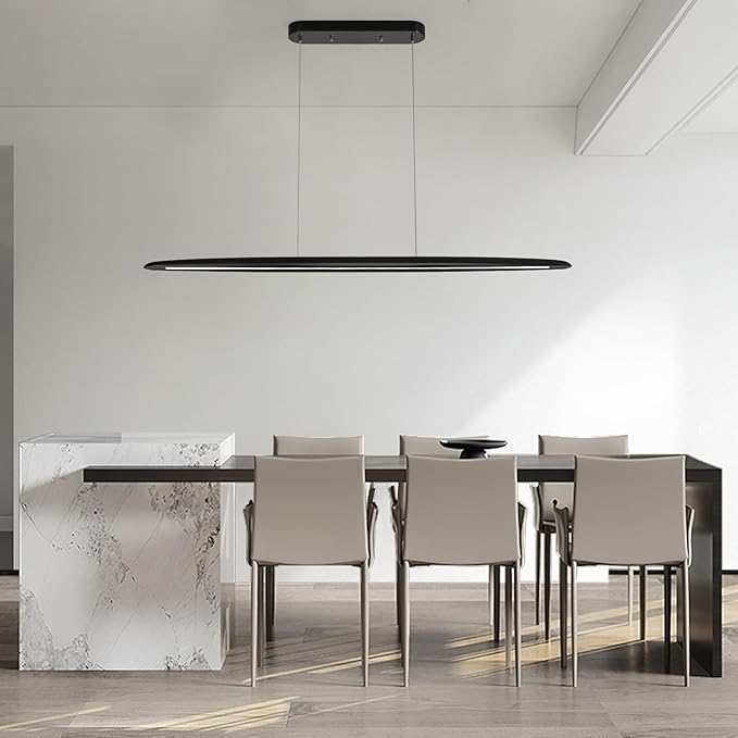 YISDESIGN 51" Wood Linear Pendant Light Black Linear Pendant Dinning Room Hanging Lights LED Dimmable Chandeliers 36w for Dining Room Pool Table Lights Kitchen Island Light Black