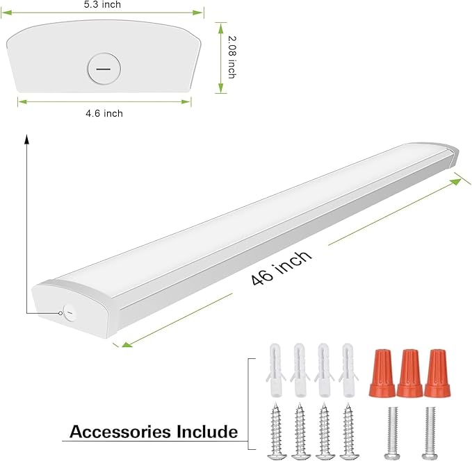 hykolity 4FT LED Flush Mount Wraparound Light Fixture with 3 Wattages/3 Lumens/3 CCT Selectable, 55W/65W/75W, 5500lm/6500lm/7500lm, 3000K/4000K/5000K, for Garage, Office, Kitchens, ETL - 1 Pack