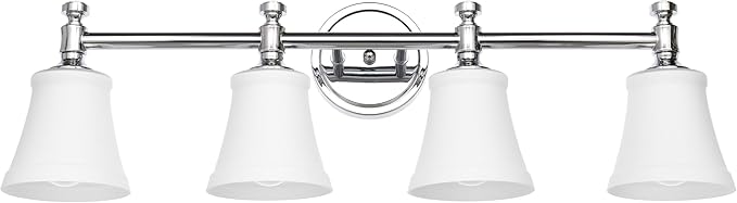Bathroom Vanity Light Fixtures, Traditional Chrome 4 Lights Wall Sconce Lighting with Opal Glass Shade, Porch Wall Mount Light Fixture for Bathroom, Mirror Cabinets Hallway Stairs