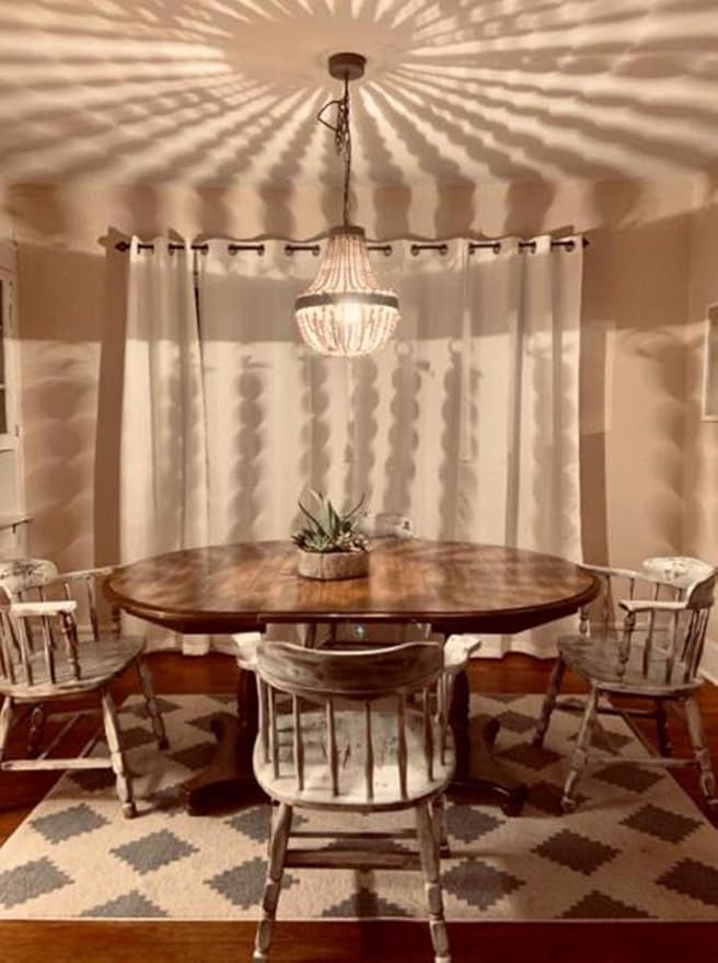 Newrays Wood Bead Chandelier Pendant Bohemian Boho Beachy Ceiling Lamp Light Fixtures (Gray White-Small, 13.58 in*15.74 in)