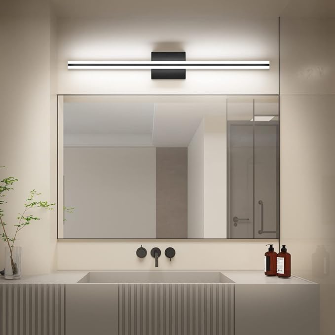 SOLFART Vanity Lights for Bathroom 31.8 Inch Dimmable Matte Black Modern Bathroom Light Fixtures 20W 5CCT LED Lights
