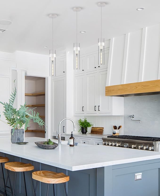 Pendant Lights Kitchen Island (Bulb Included), White Adjustable Modern Glass Pendant Light Over Island, Industrial Pendant Light Fixtures for Dining Room Hallway Bedroom Living Room
