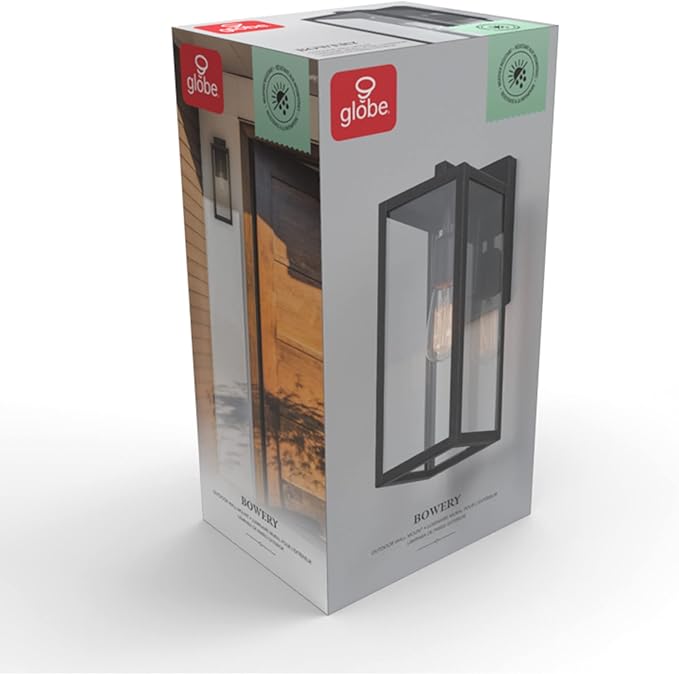 Globe Electric 44837 1-Light Outdoor Indoor Wall Sconce, Brushed Dark Bronze, Clear Glass Shade, Back Porch Lights, Front Patio, Garage Fixture, Exterior Lighting for House