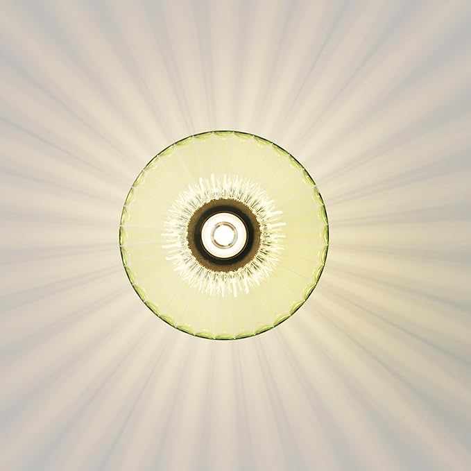 FCTWAKS Semi Flush Mount Ceiling Light, 11.8" Mid Century Modern 1-Light Close to Ceiling Light Fixtures with Drum Green Glass Shade for Bedroom Entryway Hallway Porch Foyer