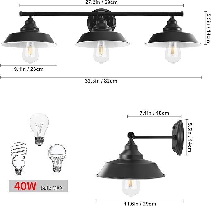 GoYeel Bathroom Vanity Light Fixtures Over Mirror 32.3"-Matte Black Wall Sconce Lighting 3 Lights Rustic Farmhouse Vanity Light Industrial Indoor Wall Light Fixture for Bathroom
