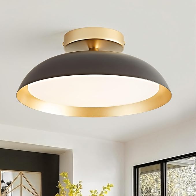OKELI LED Flush Mount Ceiling Light Fixture, 24W Dimmable 5CCT Modern Black Gold Ceiling Light, 11.8 Inch Close to Ceiling Lighting for Bedroom Kitchen Living Room Hallway
