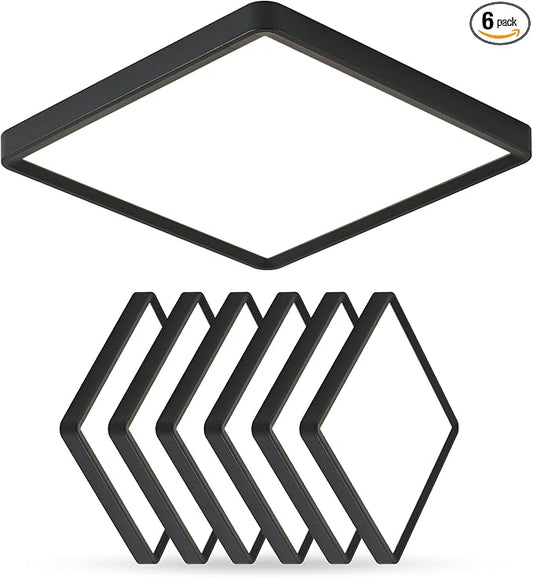 12 Inch 6PK Square LED Flush Mount Ceiling Light, 24W, 2500LM, 3000K/4000K/6000K CCT Selectable, LED Flat Panel Low Profile Ceiling Light Fitures for Hallway, Kitchen, Bedroom, Laundry Room