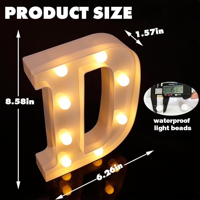 DyingSwan Small Led Marquee Letters, Light Up Letters, 8.58 Inch Led Letter Lights, Battery Powered Lighted Sign for Table, Party, Birthday, Christmas Decor (Letter D)