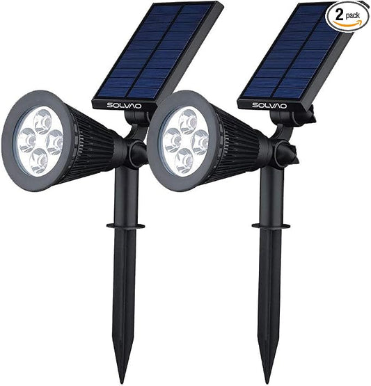 SOLVAO Solar Spot Light | Ultra Bright, All-Weather-Resistant, Waterproof | Auto On/Off Sensor, Adjustable 270° | Rechargeable LED for Outdoor, Driveway, Garden, Landscape, Wall, Fence, Yard | 2 Pck