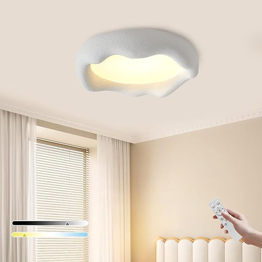 JAYMP Modern Ceiling Light, LED Dimmable Remote Control Ceiling Lamp for Dining Room Living Room Japanese Wabi-Sabi Style Lighting Fixture (Matte White, 49cm/19.3inch)