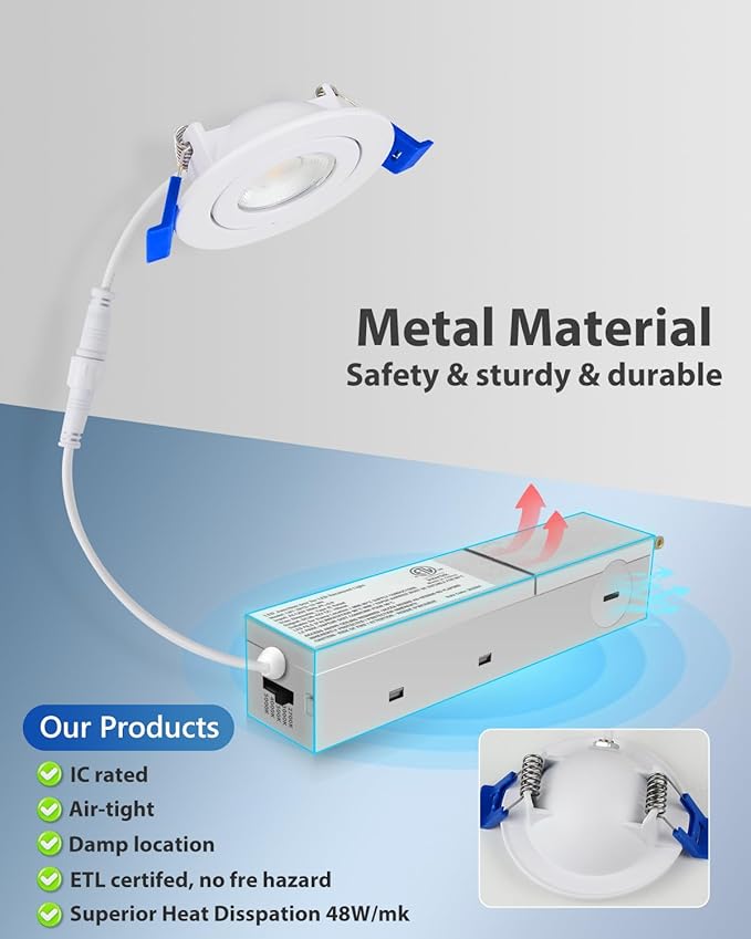 Adetu 2 Inch 5CCT Gimbal Led Recessed Lighting with Junction Box, 360°+90° Adjustable Eyeball Canless Downlight, 2700K/3000K/3500K/4000K/5000K Selectable, 5W Eqv 50W, 550LM Brightness-ETL(White,8Pack)