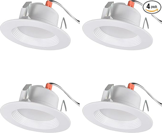 LEDVANCE Sylvania 4” LED Recessed Lighting Downlight with Trim, Dimmable, 7.5W=65W, 600 Lumens, White 3000K, Wet Rated/UL/Energy Star - 4 Pack (62022)