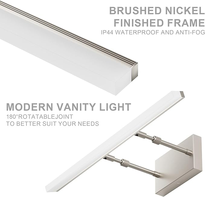 Aipsun 24 inch Modern Brushed Nickel Vanity Light Adjustable Bathroom Light Fixtures Over Mirror Rotatable Vanity Lighting 5500K