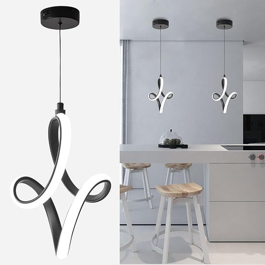 Modern Led Pendant Light 5500K Cold White Kitchen Island Pendant Light Fixtures Adjustable Height Led Pendant Lamp for Kitchen Island Dining Room Hanging Light, 1 Pack (Black)