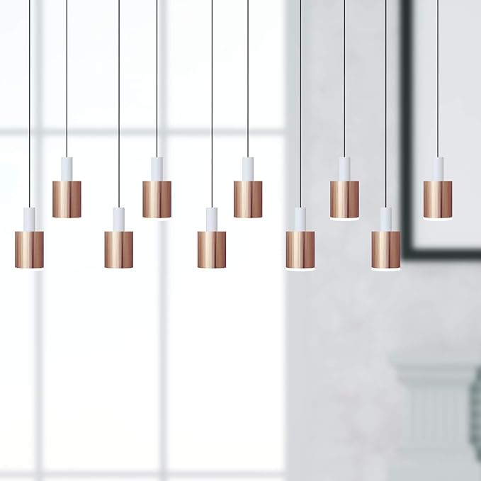 Virgo 10 Mini Pendant Lighting White-Copper - LED Hanging Light Fixture for Kitchen Island, Bar, Foyer - Cluster Pendants - Dimmable, Adjustable Wire, Lamp Bulb Included