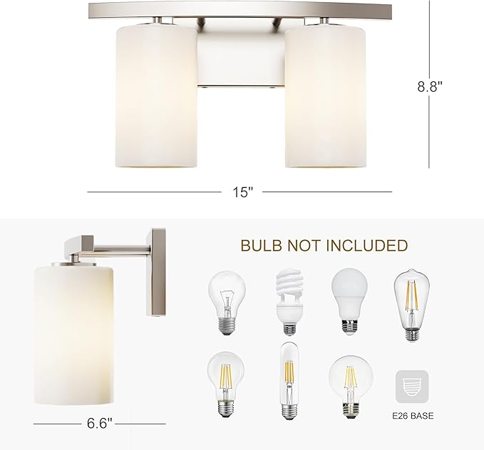 Tawson Talos 2-Light Wall Sconce Vanity in Brushed Nickel with Satin Etched Glass Shade for Hallway, Entryway, Passway, Dining Room, Bathroom, Garage, Kitchen, Balcony, Living Room