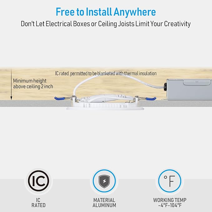 TORCHSTAR Basic Series 12-Pack 4 Inch Ultra-Thin LED Recessed Lighting with Junction Box, Aluminum, 2700K Soft White, 5%-100% Dimmable Slim Recessed Downlight, 10W 700LM, ETL and Energy Star