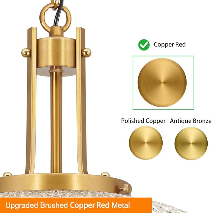 Vintage 3-Light Pendant Lights Kitchen Island, Gold Brushed Metal & Clear Glass Ceiling Pendant Light, Adjustable Antique Large Chandelier Light Fixture Over Table ,Bathroom, Breakfast, Hallway, E12*3