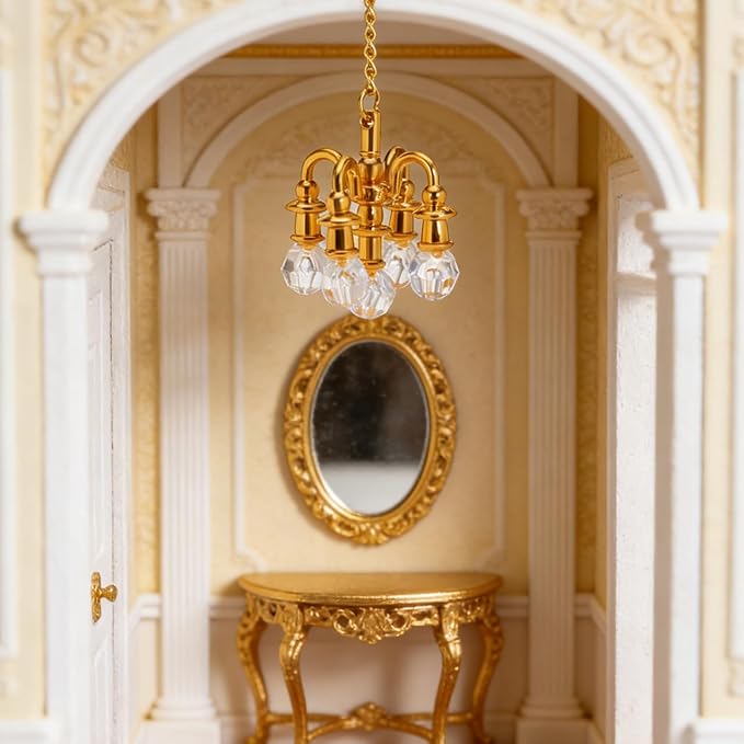 TOYANDONA 2Pcs Dollhouse Chandelier 1:12 Scale - 5 Head Hanging Chandelier Pendant Doll House Ceiling Lights Lamp Miniature Dollhouse Lights for Doll House Accessories Decorations