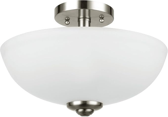 GLOBE Electric 61025 Vienna 2-Light Semi-Flush Mount, Brushed Nickel, Frosted Glass Shade, Bulb Not Included