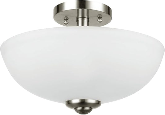 GLOBE Electric 61025 Vienna 2-Light Semi-Flush Mount, Brushed Nickel, Frosted Glass Shade, Bulb Not Included