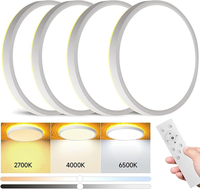 Mille Lucciole 4 Pack LED Flush Mount Ceiling Light Fixture with Night Light, Dimmable Ceiling Lights White 12 Inch 30W 3000LM 3CCT Color Adjustable Led Flush Mount fixtures with Remote Control