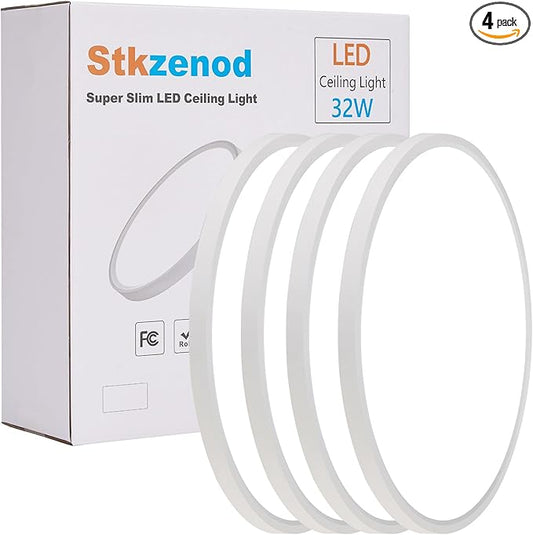 4PK 15.8 Inch LED Flush Mount Ceiling Light Fixture, 32W,3200LM,3000K/4000K/6000K CCT Selectable,0.67 inch Super Slim LED Ceiling Light for Bedroom,Hallway,Kitchen,White