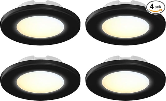 4 Inch LED Mini Surface Mount Light, Recessed Trim, Small Flush Mount Ceiling Light for Hallway, Bathroom, Kitchen, 120V, 60W Replacement, 5CCT Selectable, ETL, Wet Rated, Black/4 Packs