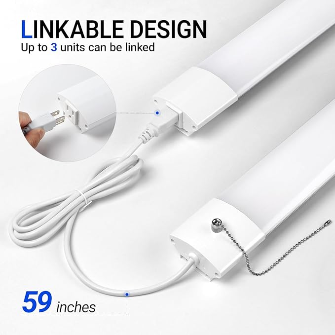 Barrina BS84 LED Shop Lights for Workshop 4FT, 84W, 10000LM, 5000K Linkable Light Fixture for Garage, Basement, Hanging or Flush Mount, 6 Packs, White