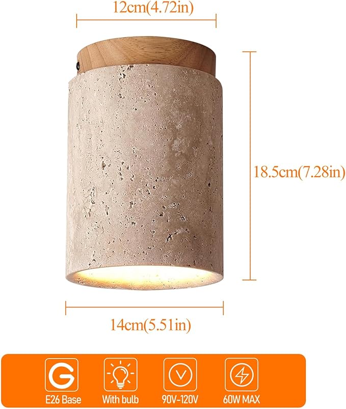 Nordic Retro Yellow Travertine Ceiling Light Fixture Japanese Wabi-Sabi Bedroom Ceiling Lights Farmhouse Flush Mount Ceiling Lighting for Hallway, Kitchen, Entryway and Foyer